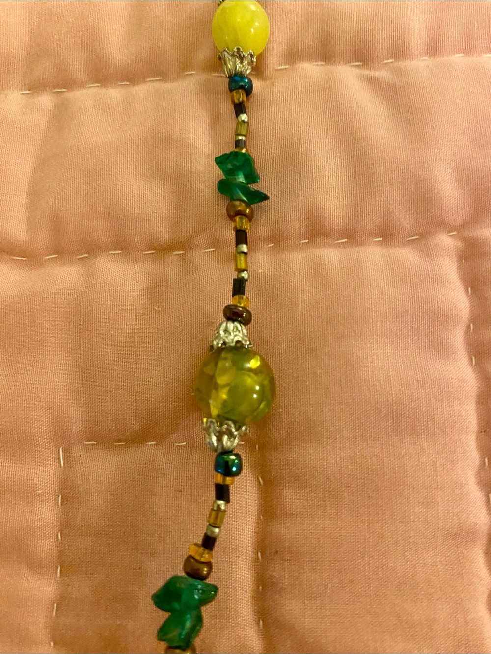 Yellow and Green Beaded Women's Necklace — Bright Glass Accent